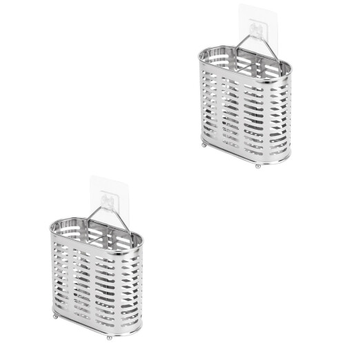 2Pcs Lightweight Silver Flatware Holder with Drain Holes 2