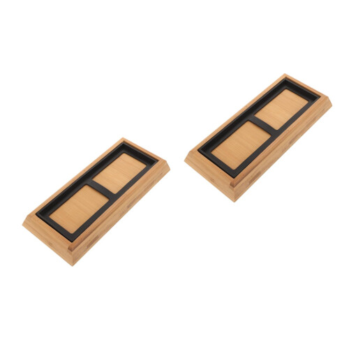 2Sets Khaki Bamboe Slijpsteenhouder Met Antislip Rubber Basis 2