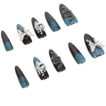 5Sets Blue Adhesive Fake Nails Stylish Full Cover Nail Tips for Women
