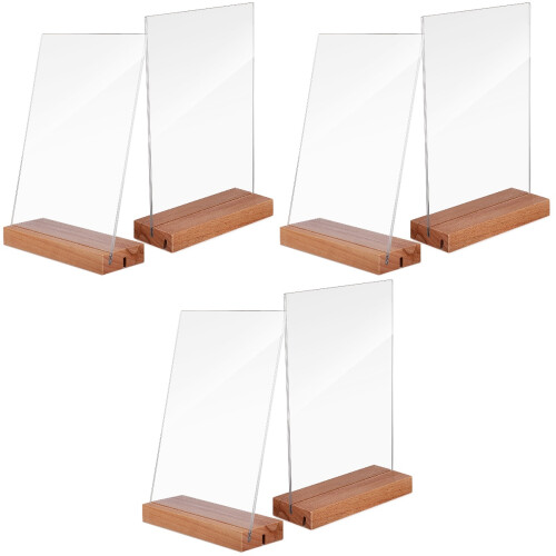 6Pcs Acrylic Sign Holders with Wood Base Clear Display Stands 2