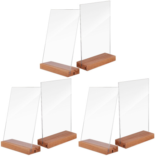 6Pcs Acrylic Sign Holders with Wood Base Clear Display Stands 1