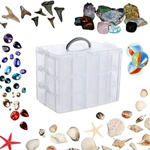 Arts, Crafts and Jewelry Organizer, Stackable 3-Tier Clear Plastic Organizer with 30 Adjustable Compartments 2