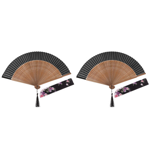 2Sets Decorative Retro Folding Fans Bamboo Paper with Protective Bag 2