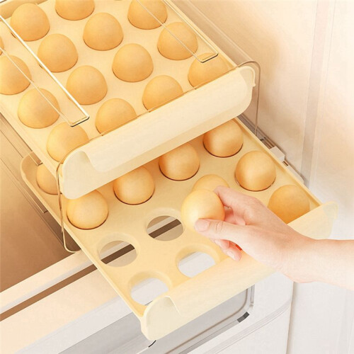 2 Tier 32 Drawer Egg Storage Box Plastic Kitchen Refrigerator Container Organizer Egg Tray Tray 2