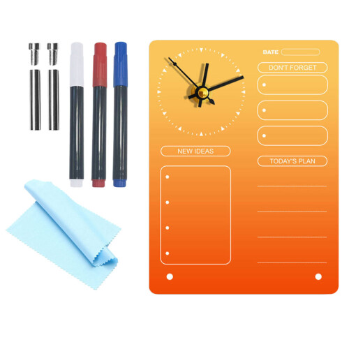 5Sets Acrylic White Boards Desk Memo Boards with Clock Assorted Colors