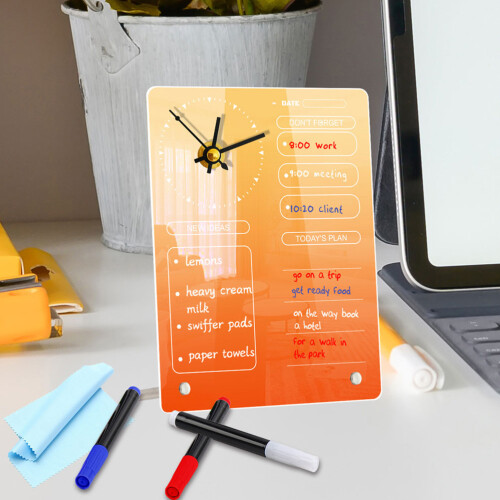 5Sets Acrylic White Boards Desk Memo Boards with Clock Assorted Colors 2