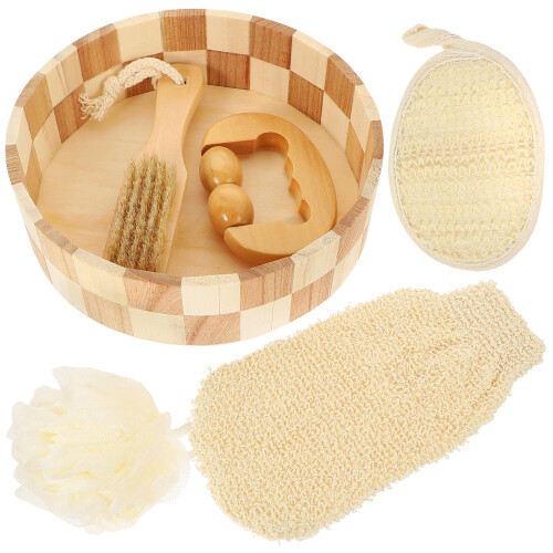 4Sets Assorted Color Body Scrubber Kit Bath Ball Gloves Foot File Tool
