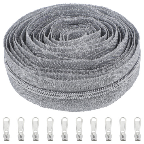 2Sets Silver Nylon Zippers for Sewing DIY with Smooth Slide Pull Tabs