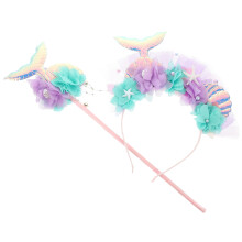 4Sets Soft Mermaid Headband and Decorative Fairy Wand for Kids Cosplay
