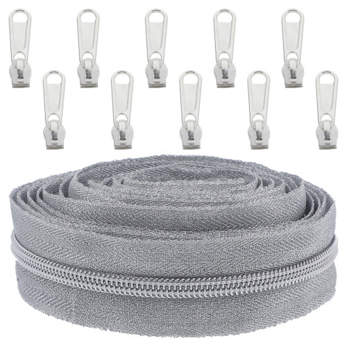 2Sets Silver Nylon Zippers for Sewing DIY with Smooth Slide Pull Tabs 1