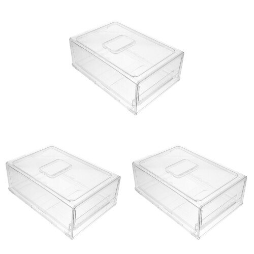 3Pcs White Plastic Freezer Fruit Storage Boxes Stackable Fridge Bins 2