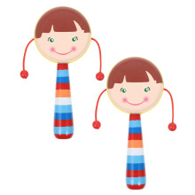 6Pcs Safe Material Baby Cartoon Handheld Wooden Rattle Musical Playset