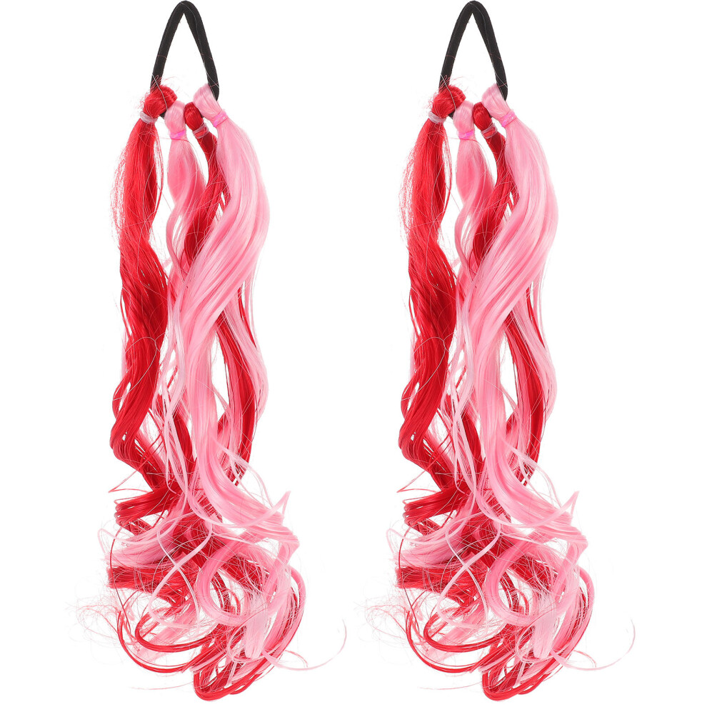 Vaguelly 4Pcs Red Short Synthetic Ponytail Extensions For Girls' Hair