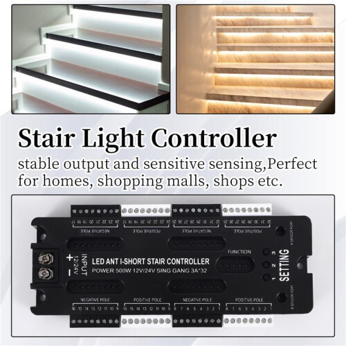 For Stairs Flexible Strip Indoor LED Motion Sensor 32 Channels Adjustable Brightness  12V 24V Stair Light Controller 2