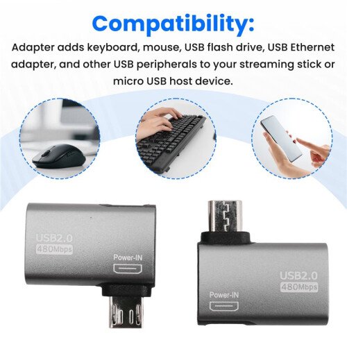 2Pcs OTG Adapter for Fire TV Stick 90 Degree Left/Right Angle Micro-USB to USB OTG Adapter for Android Phone Tablet 2