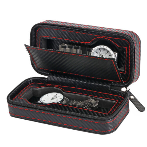 2Pcs Black Watch Storage Organizer with Soft Padding and 2 Watch Slots