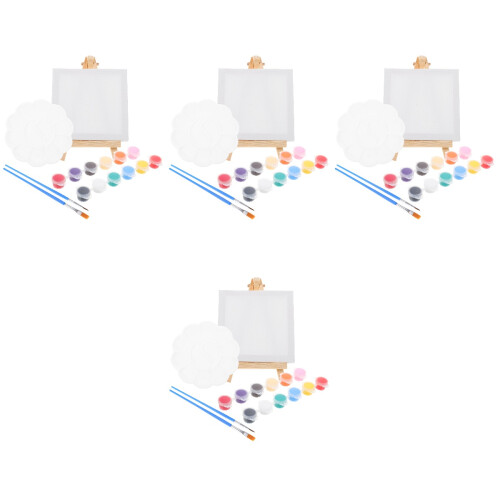 4Sets Compact Mini Easel Desktop Acrylic Paint Set with Stand 2