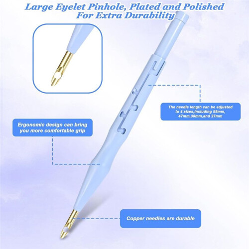 2 Pack Adjustable Embroidery Punch Needle Pen Tool, Punch Needles Adjustable Sewing Threader Needles Felting Threader 2