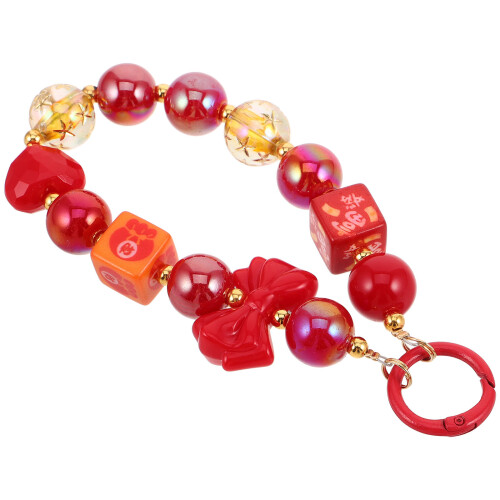 5Pcs Red Beaded Phone Wrist Strap Handmade Cell Phone Chain Charm