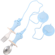 1Set Anti-Drop Baby Spoon Fork Kit Silicone Toddler Tableware Blue