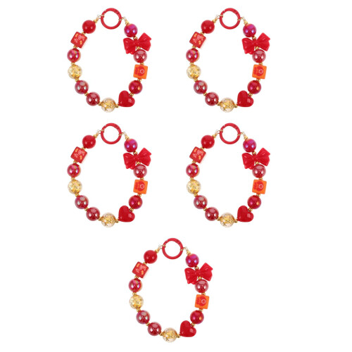 5Pcs Red Beaded Phone Wrist Strap Handmade Cell Phone Chain Charm 2