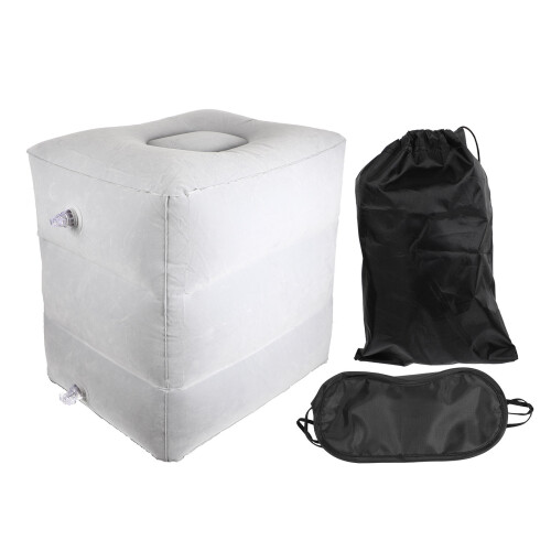 3Pcs Grey Inflatable Footrest Pillow Adjustable Folding Travel Cushion