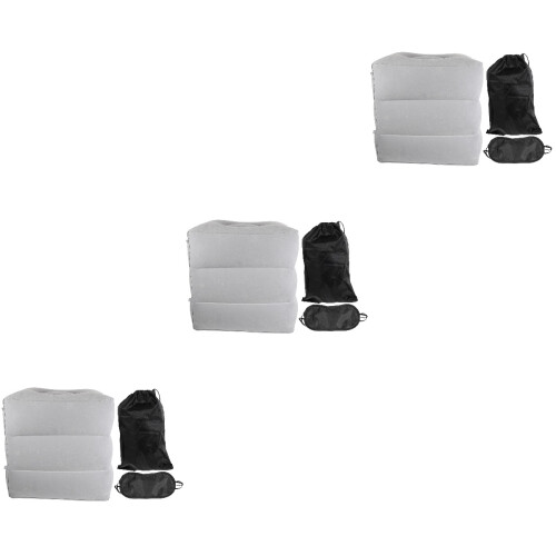 3Pcs Grey Inflatable Footrest Pillow Adjustable Folding Travel Cushion 2