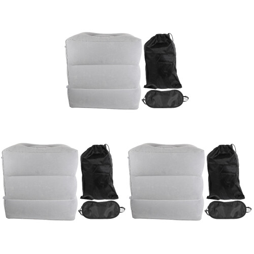 3Pcs Grey Inflatable Footrest Pillow Adjustable Folding Travel Cushion 1