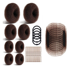 Bun Maker and Hair Set,with 8 Bun Makers for Women, 10 Brown Invisibility ,5 Elastic Bands and 40 U Pins Brown