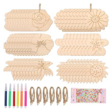 60 Piezas de Recortes de Flores de Madera, 3 Pulgadas, Recortes de Flores de Madera Sin Terminar, Rodajas de Adornos en Forma de Flor de Madera en
