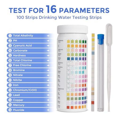 16-in-1 Water Test Strips, Drinking Water Test Kit, 100 Strips Home Water Quality Test Kit 1