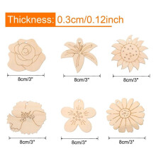 60 Pieces Wooden Flower Cutouts 3 Inch Unfinished Wood Flower Cutouts Slices Blank Wooden Flower Shape Ornaments Flower