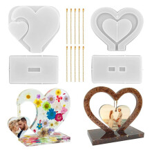 2 Set 3D-Fotorahmen-Harzform, Herzform-Silikonform für Harz, DIY Personalisierte Bilderrahmen-Epoxidharzformen