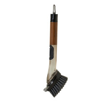 Dish Brush with Soap Dispenser, LeakProof Wood Grain Handle, Replaceable Head for Pots and Sink