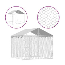 Gancho para animais de exterior para cães com telhado prateado 3 x 3 x 2,5 m Prata 02_0041899