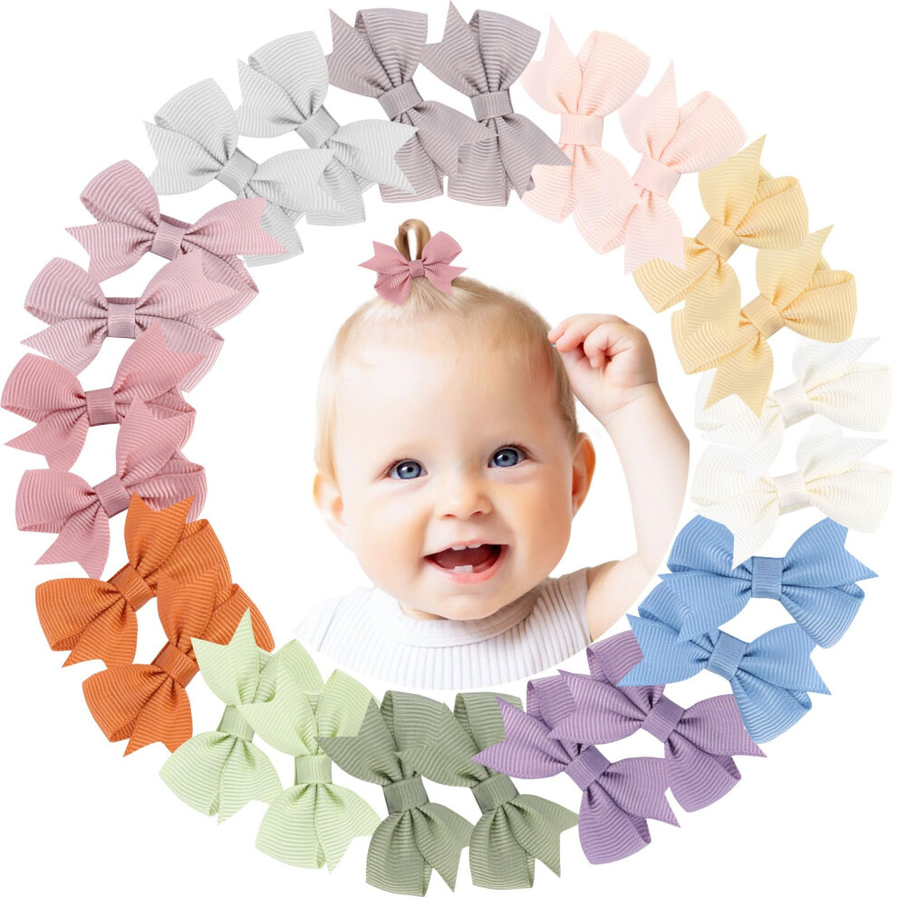 Vobobe 24Pcs 2Inch Baby Girls Hair Bow Clips, Fully Lined Bows Hair Pins, Tiny A