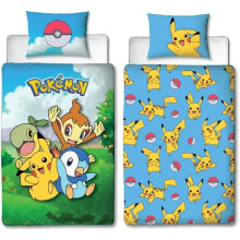 Wendebettwäsche - POKEMON - Pikachu und seine Freunde - Mikrofaser - 1 Bettdecke 140 x 200 cm + 1 Kissenbezug 63 x 63 cm