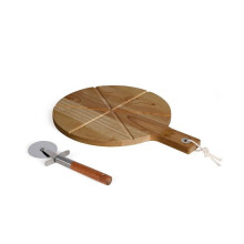 Pizza-Set - LIVOO - MES158 - Akazienholz - 30 x 45 cm - 1 Pizzaschneider - Griff mit Aufhängeloch