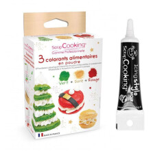 3 corantes em pó verde, vermelho e dourado + Caneta de glacê preta