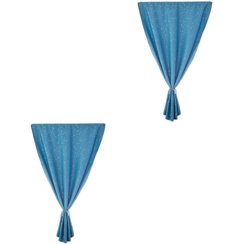 2Pcs Punch Free Blackout Curtains Silver Star Polyester Window Drapes 2