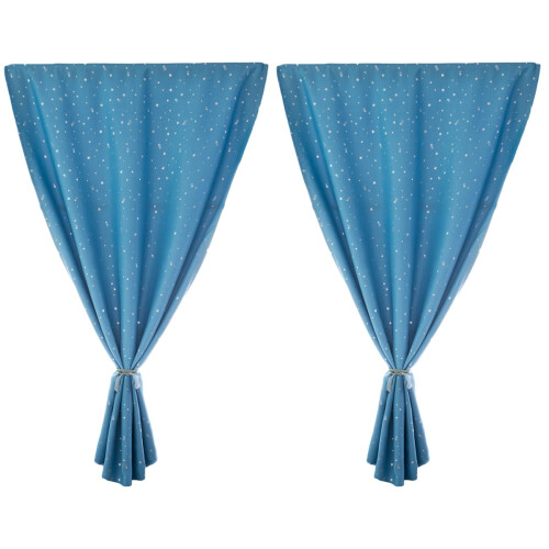 2Pcs Punch Free Blackout Curtains Silver Star Polyester Window Drapes 1