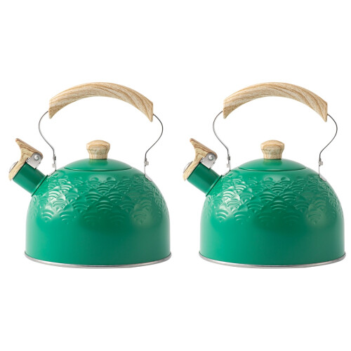 2Pcs Practical Green Stainless Steel Heating Kettle for Household Use 1