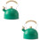 2Pcs Practical Green Stainless Steel Heating Kettle for Household Use 6