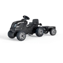 Pedaltraktor Farmer XL + Anhänger - SMOBY - Schwarz - 90% recycelter Kunststoff - Verstellbarer Sitz - Klapphaube - Lenkrad mit