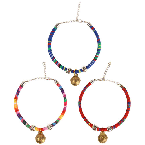 6Pcs Assorted Color Cat Necklaces Adjustable Bell Collars Cotton Rope