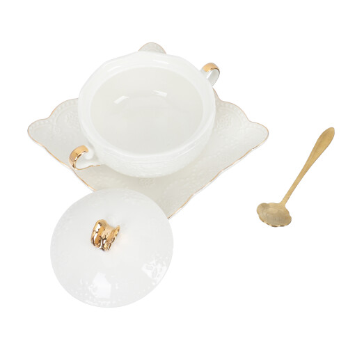 2Sets White Ceramic Double-Handle Bowl European Style Dessert Storage 2