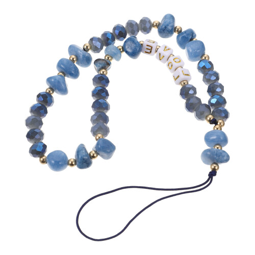 2Pcs Blue Crystal Phone Strap Multi-Function Mobile Phone Chain Decor 2