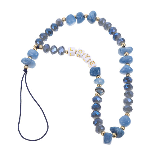 2Pcs Blue Crystal Phone Strap Multi-Function Mobile Phone Chain Decor 1