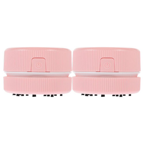 8Pcs ABS Portable Mini Desktop Vacuum Cleaner Pink Cordless Table