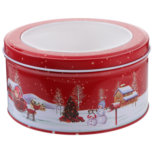 2Pcs Red Tinplate Christmas Candy Tins with Easy-Open Lid Storage Box